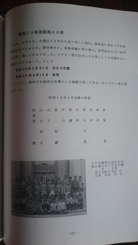 張昭雄OB的名字則列在昭和19年的隊員裡，左邊數過來第四個。